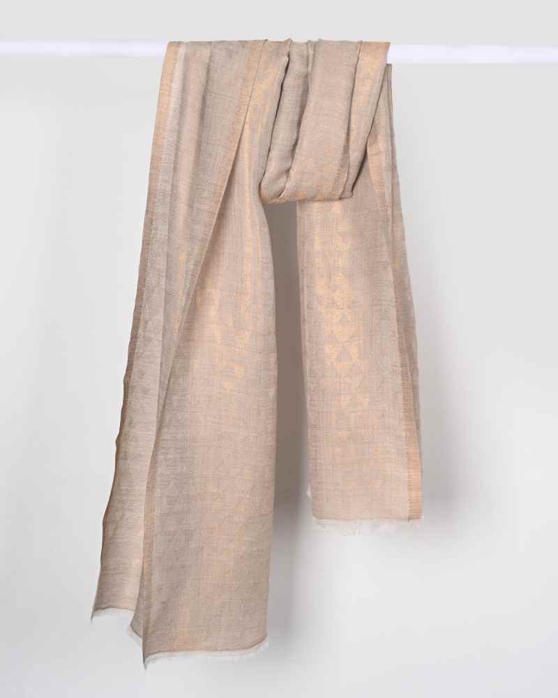 Beige Pashmina Wool Zari Chevron Pattern Stole